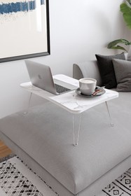Resim Zuesse Dizayn Taşınabilir Katlanır Laptop Sehpası Beyaz Mermer 