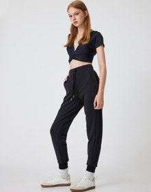 Resim Koton Jogger Eşofman Altı Yüksek Bel Dikiş Detaylı Beli Bağcıklı Cepli Antrasit 5wak40021nk Antrasit 