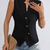 Resim Bahar / Sonbahar için 230g/m² Kumaş Ağırlığı, Düz Renk Polyester Dokuma Ceket, Şık Kadınların Dar Kesim V Yaka Yeleği 