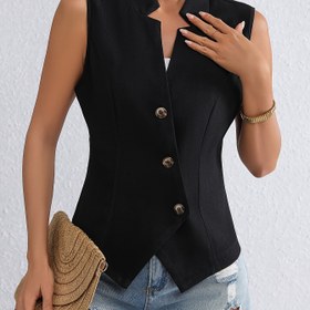 Resim Bahar / Sonbahar için 230g/m² Kumaş Ağırlığı, Düz Renk Polyester Dokuma Ceket, Şık Kadınların Dar Kesim V Yaka Yeleği 