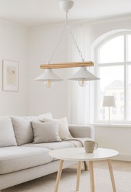 Resim JakaPrime Şapkalı Ahşap Sıralı Salon Avizesi 2'li Beyaz 