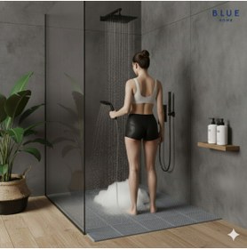 Resim Blue Home Banyo Duş Havuz Kapı Önü - Kare Petek Mat Kaymaz Kaydırmaz Pvc Paspas Gri En : 90cm. GRİ 