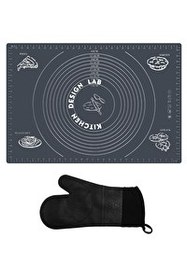 Resim Kitchen Design Lab Silikon 45x65 CM Hamur Açma Matı Ve Siyah Silikon Yanmaz Mutfak Fırın Eldiveni 2'li Set Gri 