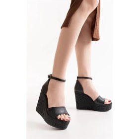 Resim Asmi Shoes Kadın Siyah Dolgu Topuklu Ayakkabı Rahat Yüksek Topuklu 11 cm 