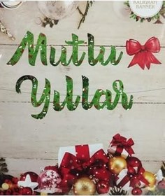 Resim Mutlu Yillar Dekor Kaliğrafi Banner, Yeşil 