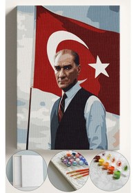 Resim Sayılarla Boyama Seti Numaralı Tuval Fırça Boya 40x50 Cm - Atatürk Bayrak 