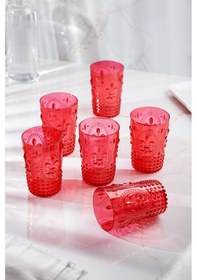 Resim Akrilik Kırmızı 6'lı Kısa Bardak & Su Meşrubat Kahve Yanı Bardağı 400 ml ( Cam Değildir) 
