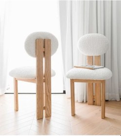 Resim Coco Iskandinav Still Beyaz Teddy Kumaş Natural Ahşap Bohem Sandalye 
