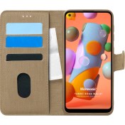 Resim Samsung Galaxy A11 Kılıf Fabric Book Wallet Gold Microsonic