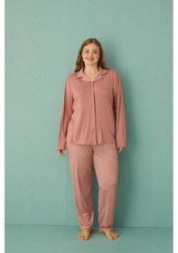 Resim Gd Goldoremi 50851-9 Büyük Beden Kadın Puantiyeli Önden Düğmeli Pijama Takım 001 
