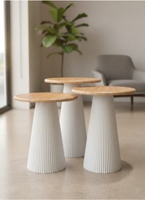 Resim Beyaz - Meşe 3'lü Mantar Zigon Sehpa Beyaz - Meşe 