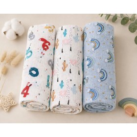 Resim KRN MODA Çok Amaçlı Müslin Örtü & Battaniye 3'lü Set %100 Pamuk 80x90 cm 