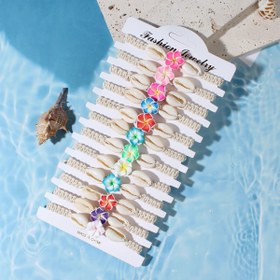 Resim 12 parça renkli yumuşak kil frangipani taklit kabuk bileklik seti, okyanus tarzı yaz plajı sörf tatili ayarlanabilir bilezik seti, tatil ve günlük kullanım için uygun, gençler için 