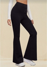 Resim Edamoda Siyah Yüksek Bel Ispanyol Paça Toparlayıcı Taytsiyahl Siyah 