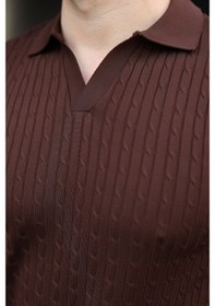 Resim Madmext Kahverengi Slim Fit Polo Yaka Triko Erkek Tişört E7472 Kahverengi 