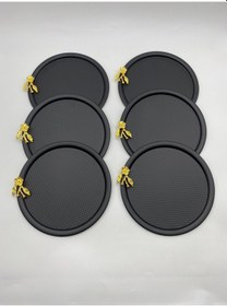 Resim 6'lı Japon Güllü Yuvarlak Siyah Çay Ve Kahve Sunum Tepsisi 