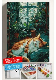 Resim Sayılarla Boyama Seti Numaralı Tuval Fırça Boya Dahil Kasnaklı Set 50x70 Cm - Uyuyan Kedi 