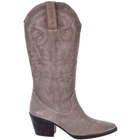 Resim Pullman Hakiki Deri İşlemeli Western Kadın Çizme Plm-011 Vizon Süet Vizon Süet 