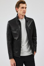Resim Derimod Wade Erkek Siyah Slim-Fit Deri Mont 22WGD6462VE 