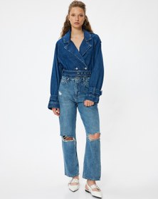 Resim Standart Bel Düz Paça Yıpratılmış Kot Pantolon - Straight Fit Jeans 