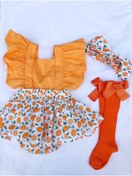 Resim yayakids Kız Bebek Portakal Salopet Bandana Set 