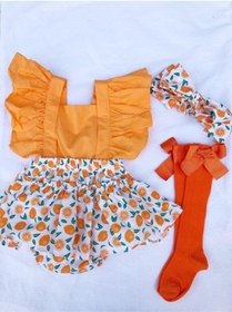 Resim yayakids Kız Bebek Portakal Salopet Bandana Set 