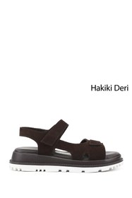 Resim Gönderi(r) Kadın Kahve Süet Cırt Bantlı Hakiki Deri Sandalet 