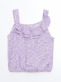 Resim LC Waikiki Kare Yaka Çiçekli Kız Çocuk Crop Bluz 