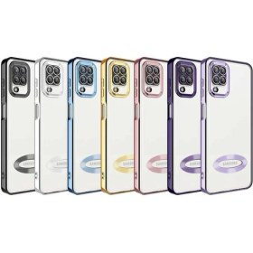 Resim M.TK Moveteck Samsung Galaxy M12 Kılıf Kamera Lens Korumalı Yazı ve Logo Gösterir Parlak Halkalı Şeffaf 