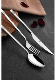 Resim Avcı Duru 18 Parça Çatal Kaşık Bıçak Takımı 18-10 Paslanmaz Çelik Gümüş 