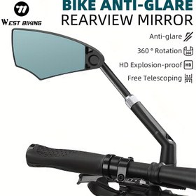 Resim 1 adet WEST BIKING HD Anti-Glare Bisiklet Arka Görüş Aynası, 360° Dönebilir Ayarlanabilir Gidon Bisiklet Aynası, Çizilmez Reçine, Şarj Edilmemiş - Siyah 