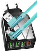 Resim JUDAS A6 Çoklu Şarj Adaptörü + J11 Micro Usb 90 Derece Şarj Kablosu -1mt Uyumlu 