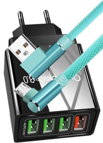 Resim JUDAS A6 Çoklu Şarj Adaptörü + J11 Micro Usb 90 Derece Şarj Kablosu -1mt Uyumlu 