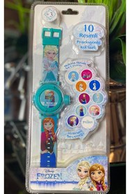 Resim QUEEN AKSESUAR Disney Frozen Elsa Anna Karlar Ülkesi 10 Resimli Projeksiyonlu Saat Kız Çocuk Saati 