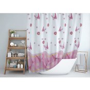 Resim Zethome Banyo Perdesi 1x180x200 Tek Kanat Duş Perdesi Halka Hediyeli Duşakabin Perdesi 6020 Pembe 