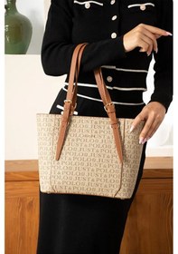 Resim Just Polo Kadın Büyük Boy Lüks El Çantası Ebat : 24 X 27 Cm Shopper Vizon - Taba 