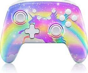 Resim NexiGo Switch/Switch Lite için kontrolör, Nintendo Switch Controller için ekstra, titreşimli, hareket, turbo ve LED ışıklı Bluetooth (Violet Unicorn) 