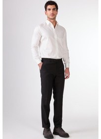 Resim Dufy Siyah Düz Renk Yünlü Slim Fit Erkek Takım Elbise Siyah 