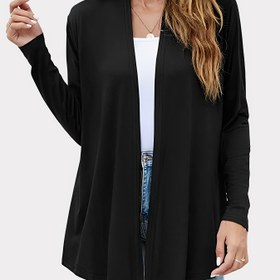 Resim Sonbahar ve İlkbahar için Şık Düz Renkli Hırka, Uzun Kollu Açık Önü Hırka, Kadın Giyim 