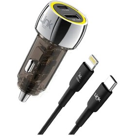 Resim Linktech C438 55w Dual Pd30w + Qc25w Şeffaf Araç Şarj Aleti Type-c To Lightning Kablo Set - 