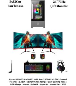 Resim RAMTECH BİLGİSAYAR RMT1706 | RTX 3050 | Ryzen 5 5500 | 16GB Ram | 500GB M2 SSD | 24" 75Hz 2 Monitörlü Full Gaming Set 
