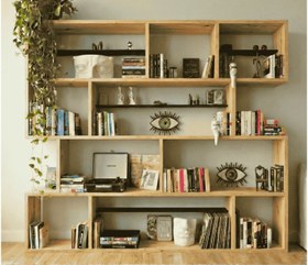 Resim WOODESK YONCA MASİF AHŞAP KİTAPLIK, NATURAL RENK, 200X200 CM 