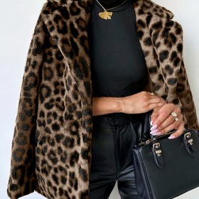 Resim Kadınlar İçin Retro Leopar Desenli Peluş Kürk Palto - Şık Uzun Kollu Kışlık Ceket, Makinede Yıkanabilir Sonbahar & Kışlık Dış Giyim, Günlük veya Resmi Kıyafetler için Dayanıklı Moda, Mevsimsel Gardırop, Rahat Malzeme, Yetişkin Giysi 