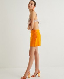 Resim Koton Koton X Sibil Çetinkaya - Keten Karışımlı Kısa Şort Kemer Detaylı Cepli Turuncu 4sak40403pw Turuncu 
