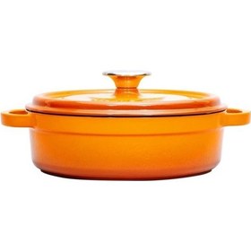 Resim Sürel Degrade Turuncu Yuvarlak Sığ Döküm Tencere 24 Cm 