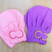 Resim Sevimli Kurdele Desenli Coral Fleece Yuvarlak Saç Havlusu Kapağı - Yumuşak Pastel Pembe & Mor, Tüm Saç Tipleri İçin, Kadınlar ve Gençler için Noel Hediyesi 