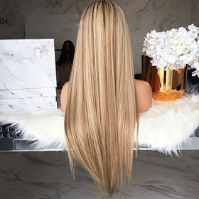 Resim Kadınlar için uzun, düz orta kısımlı peruk, yüksek sıcaklık fiberi, yoğunluk, sentetik saç, gül ağı kapağı, afro kıvırcık/kinky tarz 
