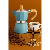 Resim shopwave Italyan Moka Pot - 6061 Saf Alüminyum Ahşap Saplı - 6 kişilik MAVİ 