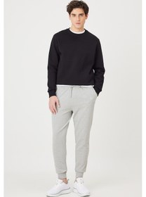 Resim Standart Fit Normal Kesim 2 İplik Cepli Rahat Recycle Pamuklu Jogger Eşofman Altı Grı Melanj Gri 