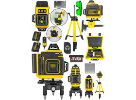 Resim 16 Köşe Tripod Hediyeli Uzaktan Kumandalı 360 Derece Çizgi Hizalama Lazer Makinesi Seviye Cihazı 